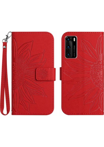 Kart Yuvaları ile Huawei P40 Için Kılıf Tutucu Flip Cüzdan Telefon Kılıfı Kabartmalı (Yurt Dışından)