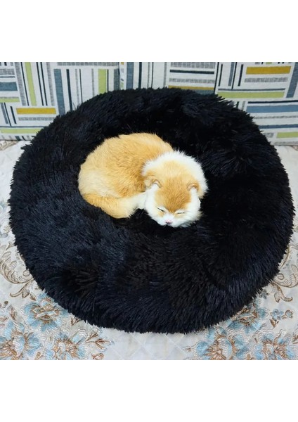 Siyah Stil 50CM Köpek Yatağı Süper Yumuşak Yıkanabilir Uzun Peluş Evcil Hayvan Kulübesi Derin Uyku Köpek Evi Kadife Paspaslar Kanepe Köpek Sepeti Pet Kedi Yatağı (Yurt Dışından)