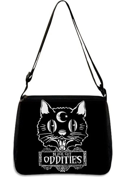 YXBWITHC09CW Stili 20CMX24CM Sevimli Siyah Kedi Cadı Messenger Çanta Kadın Çanta Tuval Koltukaltı Omuz Çantaları Büyücülük Kafatası Kız Gotik Crossbody Çanta Hediye (Yurt Dışından)