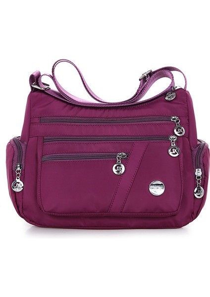 01 Mor Tarzı 2022 Moda Kadın Omuz Askılı Çanta Naylon Oxford Hafif Su Geçirmez Fermuar Paketi Büyük Kapasiteli Seyahat Crossbody Çanta (Yurt Dışından)