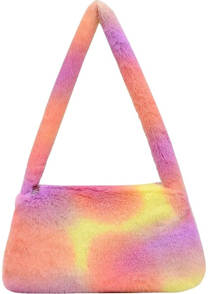 06 O Stil Sonbahar Kış Peluş Kabarık Koltuk Altı Çanta Kadın Karikatür Ayı Baskı Bayan Çanta Büyük Kapasiteli Omuz Üst-Kolu Çanta (Yurt Dışından)