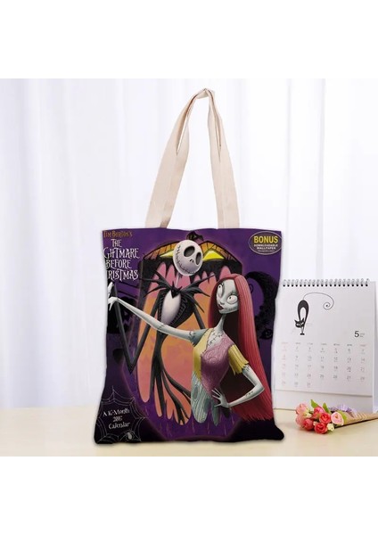 No.17 Stili 30X35CM Noel Öncesi Kabus Kanvas Tote Çanta Moda Dayanıklı Kadın Öğrenci Pamuk Keten Çanta Baskılı Alışveriş Çantaları Özel Logo (Yurt Dışından)