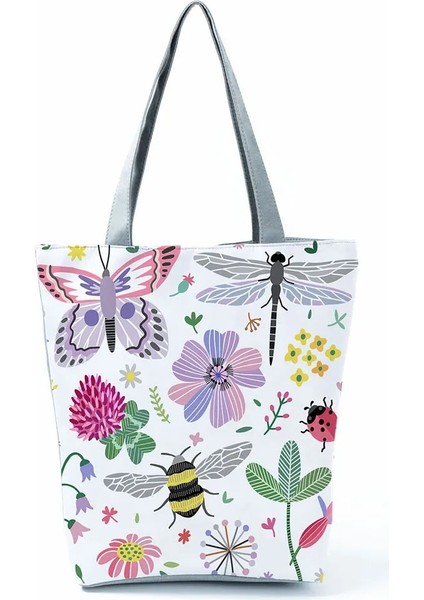 HL0888 Style Butterfly Printed Cartoon Handbag Classic Floral High Capacity Foldable Shopping Bag Storage Reusable Women Shoulder Bag (Yurt Dışından)
