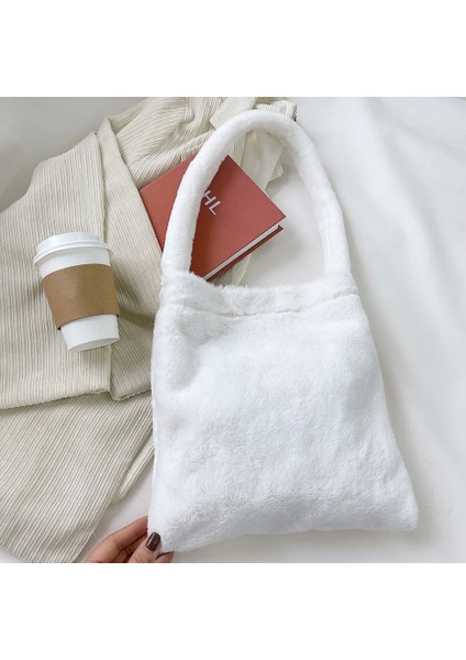 Beyaz B Stili 30X25X6CM 2021 Kış Aşk Kalp Baskı Çantaları Kadınlar Için Yumuşak Peluş Leopar Baskı Çantaları Kadın Büyük Kapasiteli Bez Çantalar Sıcak Kabarık Seyahat Çantası (Yurt Dışından)