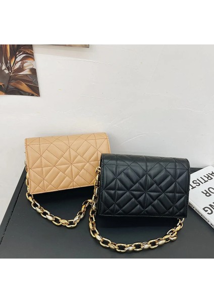 Deve Tarzı Kadınlar Düz Renk Basit Omuz Koltukaltı Çantaları Moda Geometrik Kabartma Bayanlar Rahat Kalın Zincir Küçük Omuz Çantaları (Yurt Dışından)
