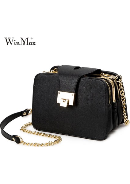 NB3030-SIYAH Kulak Stili Kadın Bahar Moda Zincir Omuz Çantaları Flap Tasarımcısı 3 Katmanlı Çanta Debriyaj Bayanlar Metal Toka Crossbody Messenger Çanta (Yurt Dışından) fiyatları
