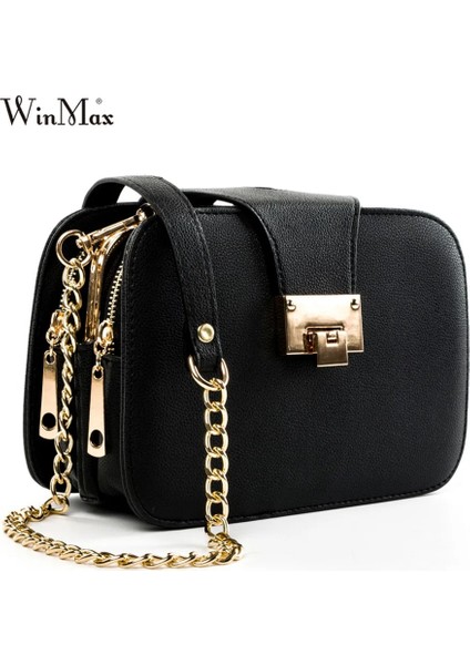 NB3030-SIYAH Kulak Stili Kadın Bahar Moda Zincir Omuz Çantaları Flap Tasarımcısı 3 Katmanlı Çanta Debriyaj Bayanlar Metal Toka Crossbody Messenger Çanta (Yurt Dışından) modelleri