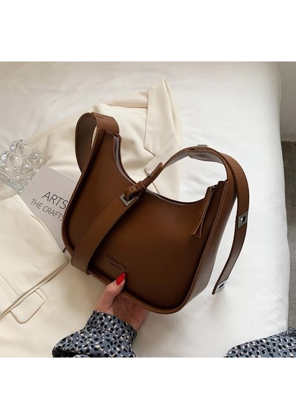 Stil-B-Kahverengi Stili Burminsa Yarım Daire Eyer Omuz Crossbody Çanta Kadınlar Için Tasarımcı Ayarlanabilir Geniş Askı Kız Çantalar ve Çanta (Yurt Dışından)
