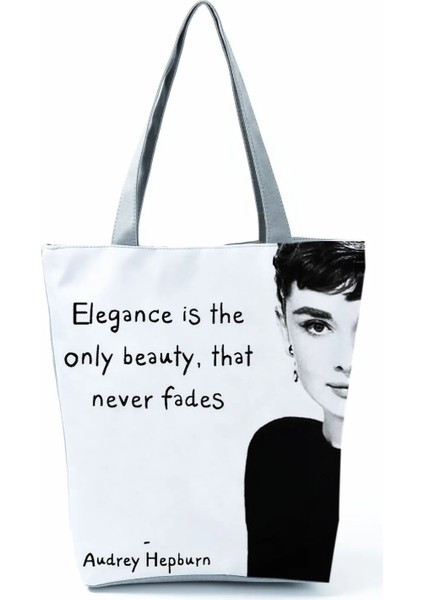 1448 Audrey Hepburn Stili Audrey Hepburn Baskılı Çanta Klasik Yüksek Kapasiteli Kadın Depolama Omuz Çantası Günlük Eko Yeniden Kullanılabilir Alışveriş Çantası Özel Desen (Yurt Dışından)