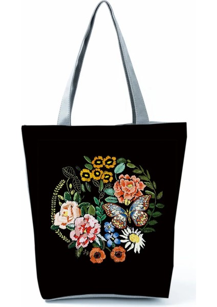 HL0510 Stili Kafatası Gül Baskı Çanta Serin Moda Omuz Çantası Bayanlar Yeni Cadılar Bayramı Tote Kadın Çevre Dostu Alışveriş Çantası Taşınabilir Kadın Çantası (Yurt Dışından)