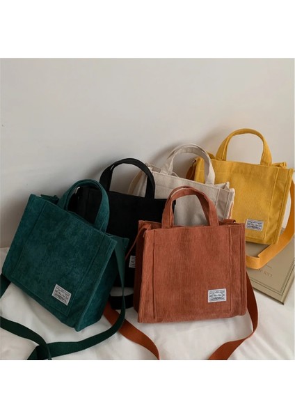 Qiuming Shop Yeşil Stil Kadın Kadife Fermuarlı Omuz Çantası Küçük Pamuklu Kanvas Çanta Günlük Tote Kadın Eko Crossbody Çanta Eski Postacı Çantaları (Yurt Dışından)