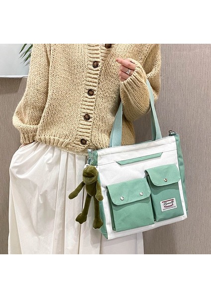 Sarı-Hayır Kolye Tarzı Kadın Çift Cep Kanvas Çanta Moda Trendi Kapaklı Tek Omuz Çantası Fermuarlı Messenger Çanta Bez Çanta Öğrenci Eğitim Çantası (Yurt Dışından) fiyatları