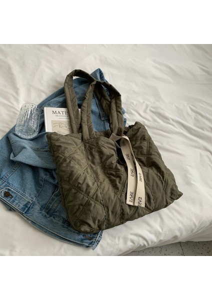 Zeytin Tarzı 44CMX34CMX10CM Naylon Kapitone Shpper Çanta Yastıklı Kısa Saplı Kılıf Lüks Büyük Kadın Çanta Lady Yumuşak Sıcak Omuz Çantaları Çanta (Yurt Dışından)