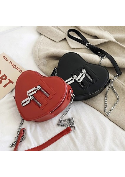 Beyaz Stil Kadın Çantalar ve Çanta Moda Kırmızı Aşk Kalp Şekli Omuz Çantası Kadın Zincir Crossbody Çanta Bayan Çanta ve El Çantası (Yurt Dışından) modelleri