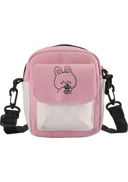 Pembe Tarzı Tuval Kadın Telefon Çantası Karikatür Baskılı Omuz Messenger Çanta Moda Hit Renk Flap Çanta Rahat Çanta Kadın Alışveriş Çantası (Yurt Dışından)