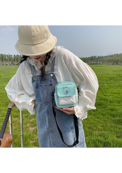 Pembe Tarzı Tuval Kadın Telefon Çantası Karikatür Baskılı Omuz Messenger Çanta Moda Hit Renk Flap Çanta Rahat Çanta Kadın Alışveriş Çantası (Yurt Dışından) fırsatları