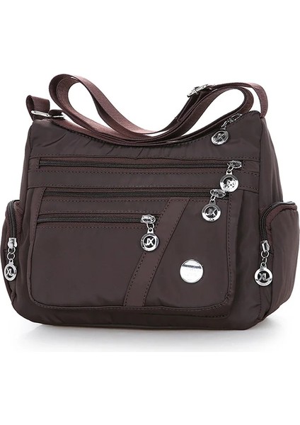 01 Kahverengi Stil 2022 Moda Kadın Omuz Askılı Çanta Naylon Oxford Hafif Su Geçirmez Fermuar Paketi Büyük Kapasiteli Seyahat Crossbody Çanta (Yurt Dışından)