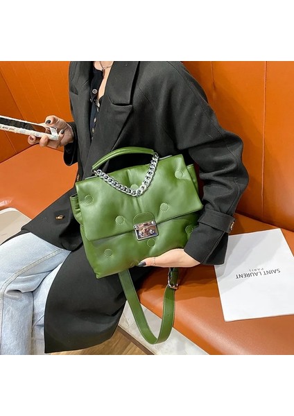 Kırmızı 1 Tarzı 29X7X25CM Ünlü Kadın Çantaları Pu Ain Uzay Pamuk Büyük Kapasiteli Omuz Messenger Lüks Trendy Çanta Yumuşak Kişilik (Yurt Dışından)