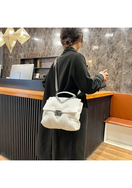 Kırmızı 1 Tarzı 29X7X25CM Ünlü Kadın Çantaları Pu Ain Uzay Pamuk Büyük Kapasiteli Omuz Messenger Lüks Trendy Çanta Yumuşak Kişilik (Yurt Dışından)