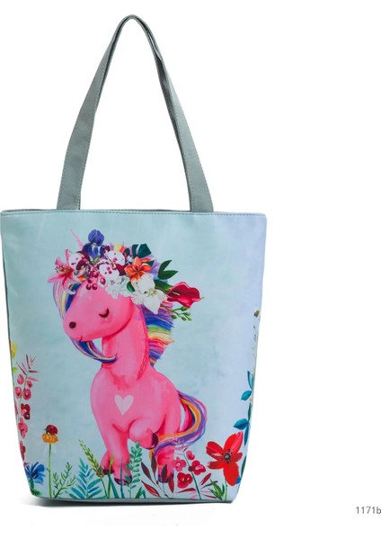 1171B Stili Çiçek ve Baykuş Baskılı Kadın Günlük Tote Bayan Günlük Kullanım Bayan Alışveriş Çantası Bayan Tek Omuz Çanta Basit Plaj Çantası (Yurt Dışından)