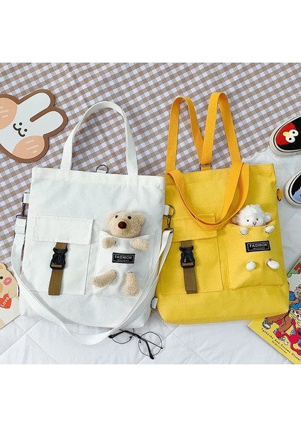 Ayı Kolye Sarı Stil Kawaii Karikatür Tote Çanta Kanvas Çanta Alışveriş Çantası Süper Serin Çanta Omuz Çantaları Kız Kitap Çantaları Için Bolsa Feminina Mochila (Yurt Dışından) fırsatları