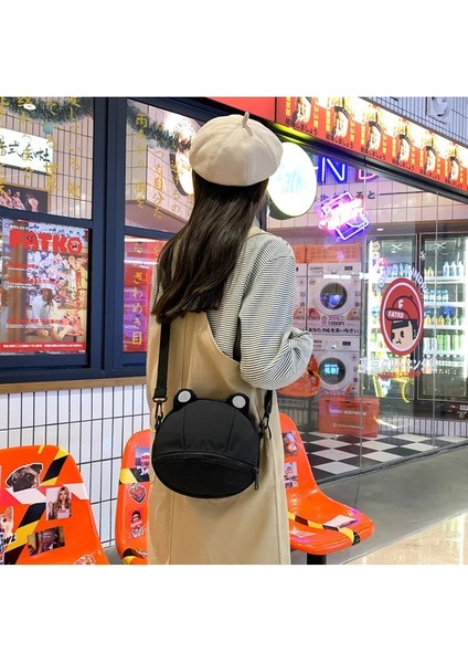 No.2 Tarzı Kadın Kişilik Sevimli Kurbağa Küçük Yuvarlak Çanta Yeni Kore Kanvas Çanta Kadın Tudent Omuz Askılı Çanta (Yurt Dışından)