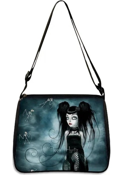 YXBGTKLMNS03 Stili 20CMX24CM Gotik Kız Kafatası Kadın Çantaları Yüksek Li Kadın Büyük Kapasiteli Çanta Messenger Çanta Bayanlar Omuz Çantaları (Yurt Dışından)