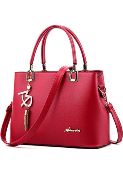 D Şarap Kırmızısı Stili 2021 Kadın Çanta Deri Kılıf Çanta Üst Saplı Nakış Crossbody Çanta Omuz Çantası Bayan Basit Stil El Çantaları (Yurt Dışından)