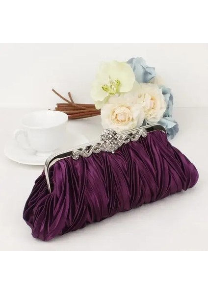 Bir Stil Kadın Lady Saten Kristal Gelin Çanta Debriyaj Parti Düğün Çanta Akşam Çanta Pileli Gün Manşonlar Katı Bayan Çanta (Yurt Dışından)