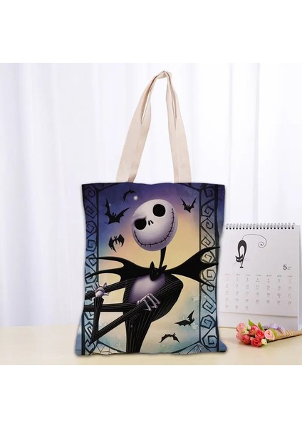 No.18 Tarzı 30X35CM Noel Öncesi Kabus Kanvas Tote Çanta Moda Dayanıklı Kadın Öğrenci Pamuk Keten Çanta Baskılı Alışveriş Çantaları Özel Logo (Yurt Dışından) fırsatları