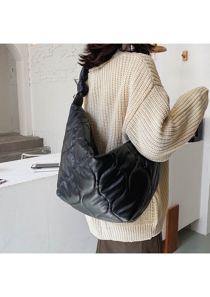 Kumaş Gri Tarzı Kadın Çanta Sonbahar Kış Omuz Corssbody Çanta Kadın Yeni Büyük Kapasiteli Fermuar Moda Vahşi Kadın Pamuk Tasarım Seyahat Tote (Yurt Dışından)