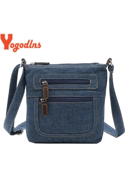 Qiuming Shop Mavi Stil 21CMX22CM Yogodlns Moda Mavi Kot Omuz Çantaları Kadın Çanta Klasik Postacı Çantası Satchels Bayanlar Çapraz Vücut Askılı Çanta (Yurt Dışından)