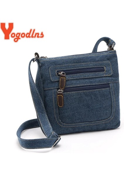 Qiuming Shop Mavi Stil 21CMX22CM Yogodlns Moda Mavi Kot Omuz Çantaları Kadın Çanta Klasik Postacı Çantası Satchels Bayanlar Çapraz Vücut Askılı Çanta (Yurt Dışından)