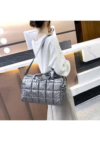 Mavi Omuz Çantası Stili Kış Yeni Kadınlar Için Büyük Kapasiteli Omuz Çantası Su Geçirmez Naylon Çantalar Uzay Pedi Pamuk Tüy Aşağı Çanta Omuz ile Büyük Çanta (Yurt Dışından) indirimleri