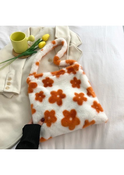 Turuncu C Stili 30X25X6CM 2021 Kış Aşk Kalp Baskı Çantaları Kadınlar Için Yumuşak Peluş Leopar Baskı Çantaları Kadın Büyük Kapasiteli Bez Çantalar Sıcak Kabarık Seyahat Çantası (Yurt Dışından)