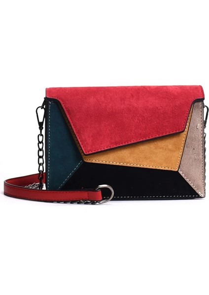 Kırmızı Stil 19X8X12 cm Smooza Retro Mat Patchwork Crossbody Çanta Kadın Haberci Çanta Zinciri Askı Omuz Çantası Bayan Küçük Flap Çapraz Çanta (Yurt Dışından)