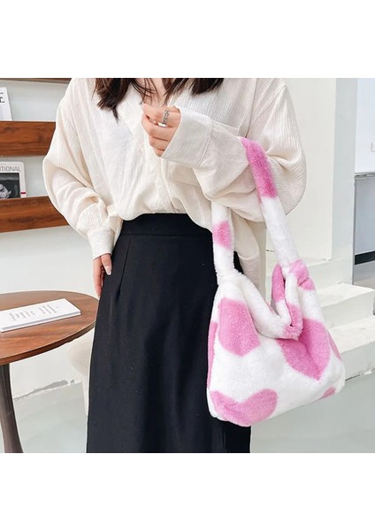 Qiuming Shop Stil D Pembe Kalp Stili Kadın Peluş Çanta Omuz Çantası Moda Yeni Kadın Koltukaltı Çantaları Faux Kürk Çanta Çantalar Kabarık Alışveriş Çantası 6 Stil (Yurt Dışından)