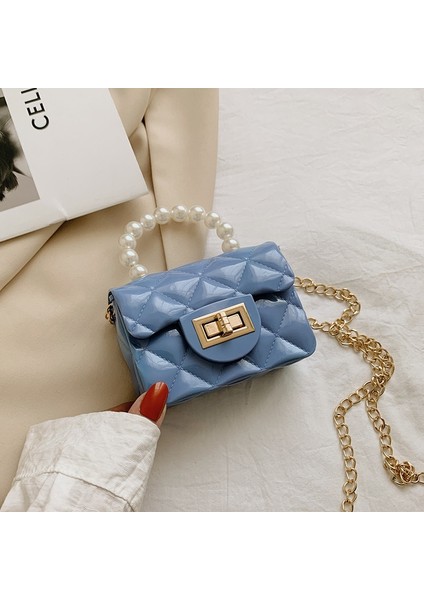 Gök Mavisi Tarzı Dikaril Kadın Mini Çanta Yeni Zarif Omuz Messenger Taşınabilir Zincir Çanta Kız Sevimli Çanta Inci Crossbody Eşkenar Dörtgen Küçük Çantalar (Yurt Dışından)