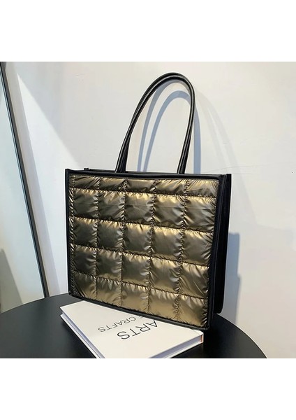 Gece Mavisi Stili 2021 Yeni Kış Omuz Çantası Kadın Çanta Uzay Pedi Pamuk Tüy Aşağı Çanta Moda Kadın Büyük Kapasiteli Crossbody Çanta (Yurt Dışından)