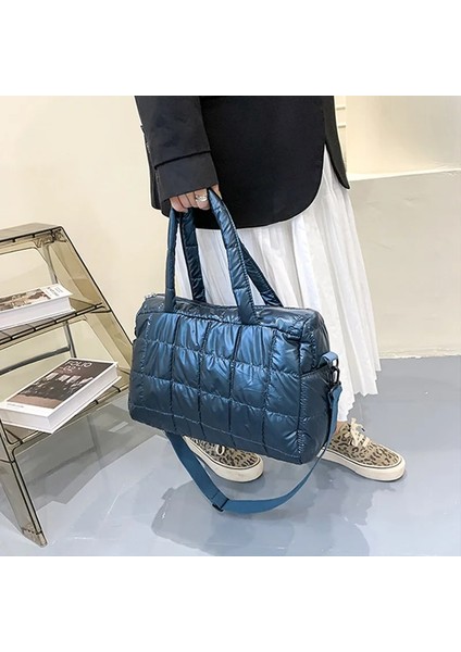 Gece Mavisi Stili 2021 Yeni Kış Omuz Çantası Kadın Çanta Uzay Pedi Pamuk Tüy Aşağı Çanta Moda Kadın Büyük Kapasiteli Crossbody Çanta (Yurt Dışından) fiyatları