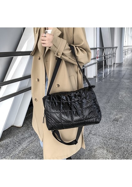 Altın Tarzı 32CM x 20CM x 14CM Kontrol Kabarık Tote Çanta Çapraz Vücut Uzay Ped Pamuk Aşağı Omuz Çantaları Kadınlar Için Yeni Çanta Büyük Kapasiteli Kadın (Yurt Dışından) fırsatları