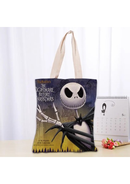 No.11 Stili 30X35CM Noel Öncesi Kabus Kanvas Tote Çanta Moda Dayanıklı Kadın Öğrenci Pamuk Keten Çanta Baskılı Alışveriş Çantaları Özel Logo (Yurt Dışından)