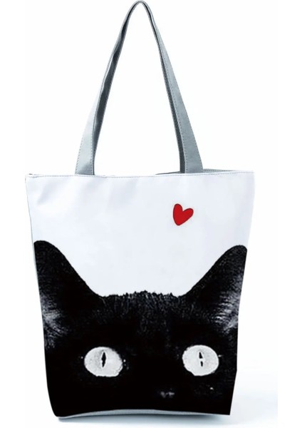 HL2759 Kedi Çanta Stili Yüksek Kapasiteli Hayvan Tasarım Çantaları Kadın Çantası Siyah Kedi Baskı Alışveriş Çantası Çanta Ofis Yeniden Kullanılabilir Rahat Omuz Çantaları (Yurt Dışından)