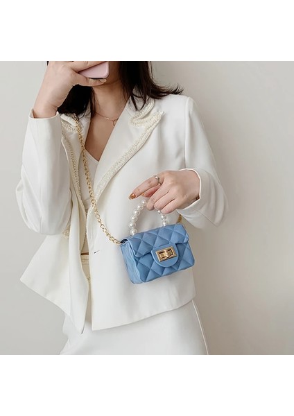Gök Mavisi Tarzı Dikaril Kadın Mini Çanta Yeni Zarif Omuz Messenger Taşınabilir Zincir Çanta Kız Sevimli Çanta Inci Crossbody Eşkenar Dörtgen Küçük Çantalar (Yurt Dışından) indirimleri