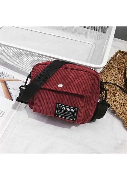 Kırmızı Stil Women Canvas Single Shoulder Messenger Bag Messenger Bag Small Square Bag Corduroy Bag Les Sacs Des Femmes (Yurt Dışından)