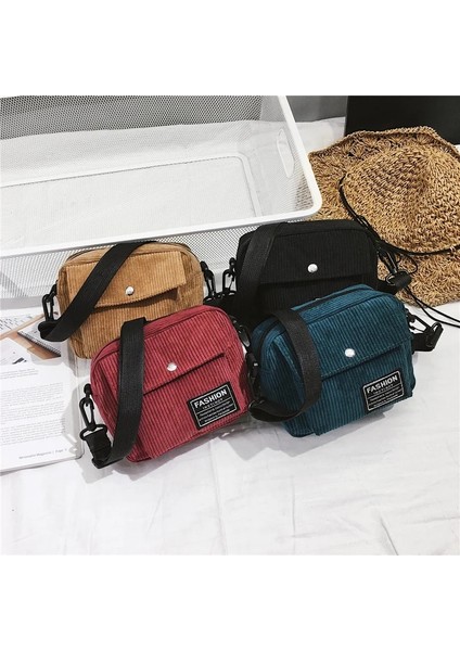 Kırmızı Stil Women Canvas Single Shoulder Messenger Bag Messenger Bag Small Square Bag Corduroy Bag Les Sacs Des Femmes (Yurt Dışından) modelleri