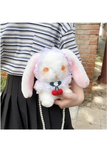 Turuncu Göz Stili Kızlar Için Yeni Japon Lolita Omuz Çantaları Cosplay Peluş Dantel Lop Kulak Tavşan Inci Messenger Çanta Küçük Oyuncak Telefon Para Çantası (Yurt Dışından)