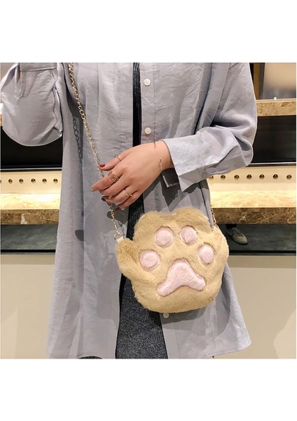 Ben Stil Sevimli Kedi Paw Omuz Çantası Kadınlar Için Sonbahar Kış Tatlı Kız Rahat Peluş Crossbody Çanta Moda Zincir Messenger Çanta (Yurt Dışından) indirimleri