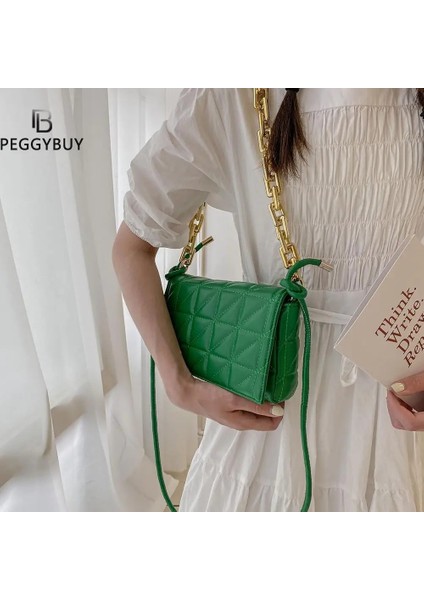 Silver Chain White Style Quilting Pu Leather Crossbody Bag For Womeummer Travel Trends Shoulder Bag Purses And Handbags Thick Chain Green Ladies (Yurt Dışından)