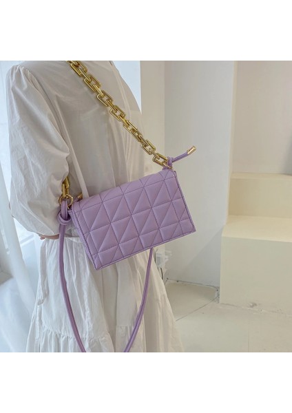 Silver Chain White Style Quilting Pu Leather Crossbody Bag For Womeummer Travel Trends Shoulder Bag Purses And Handbags Thick Chain Green Ladies (Yurt Dışından)